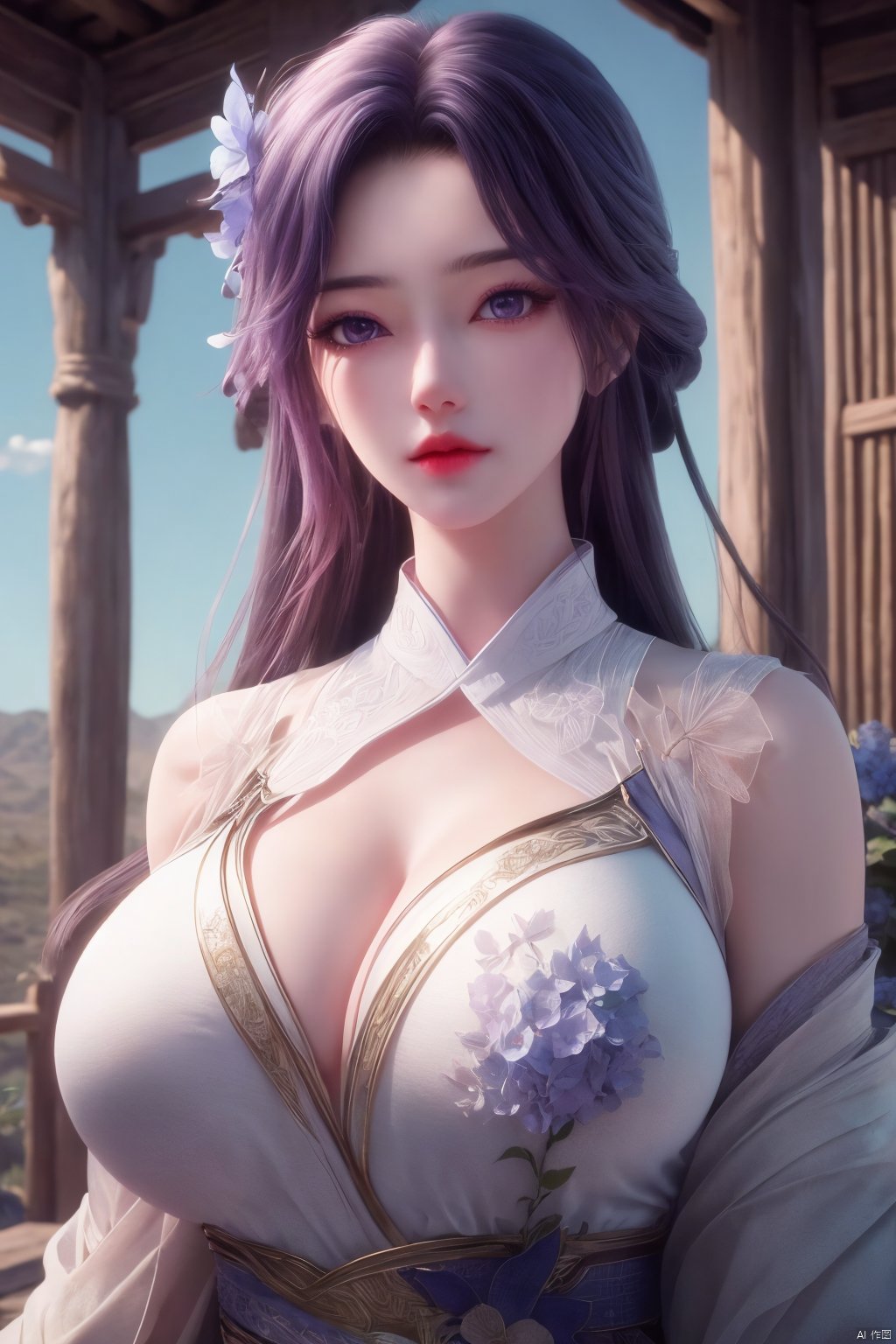 1girl, solo,(8k, raw photo, best quality, masterpiece:1.2), ,upper body,Xyunxi, ty-hd,, (big breasts:1.19), ,xyunxi,x-hydrangea, desert_sky, hanfu,xhuolinger