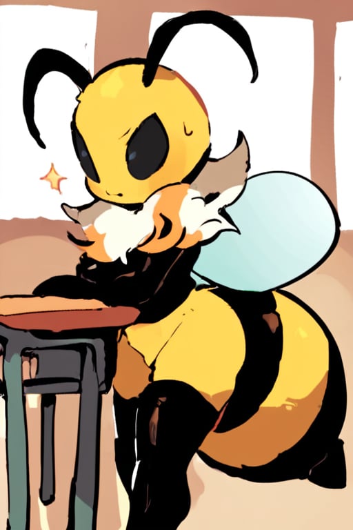 score_9, score_8_up, score_7_up,score_6_up,source_furry, arthropod girl, 1girl, solo,antennae, vi_bee, black eyes,  in a school classroom