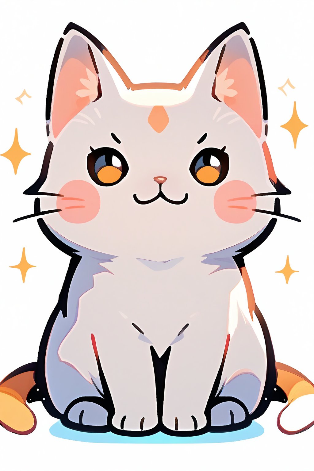 cat, solo, looking at viewer, simple background, white background, sitting, no humans, sparkle, :3, blush stickers.