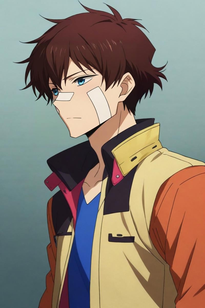 score_9, score_8_up, score_7_up, source_anime, rating_safe, intricate details, (realistic:0.6), , , 1boy, solo, male focus, <lora:nice_hamatora_pony:0.98>, nice_hamatora, brown hair, blue eyes, bandaid on nose, , , cowboy costume, <lora:sdxl_lightning_8step_lora:1>