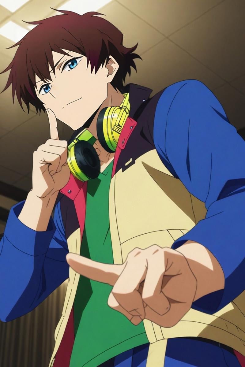 score_9, score_8_up, score_7_up, , rating_safe, intricate details, anime screencap, anime coloring, official style, looking at viewer, , 1boy, solo, male focus, <lora:nice_hamatora_pony:0.9>, nice_hamatora, brown hair, blue eyes, , headphones around neck, from below, machu picchu, day, sunny, index finger raised, light smile, irish costume, <lora:sdxl_lightning_8step_lora:1>