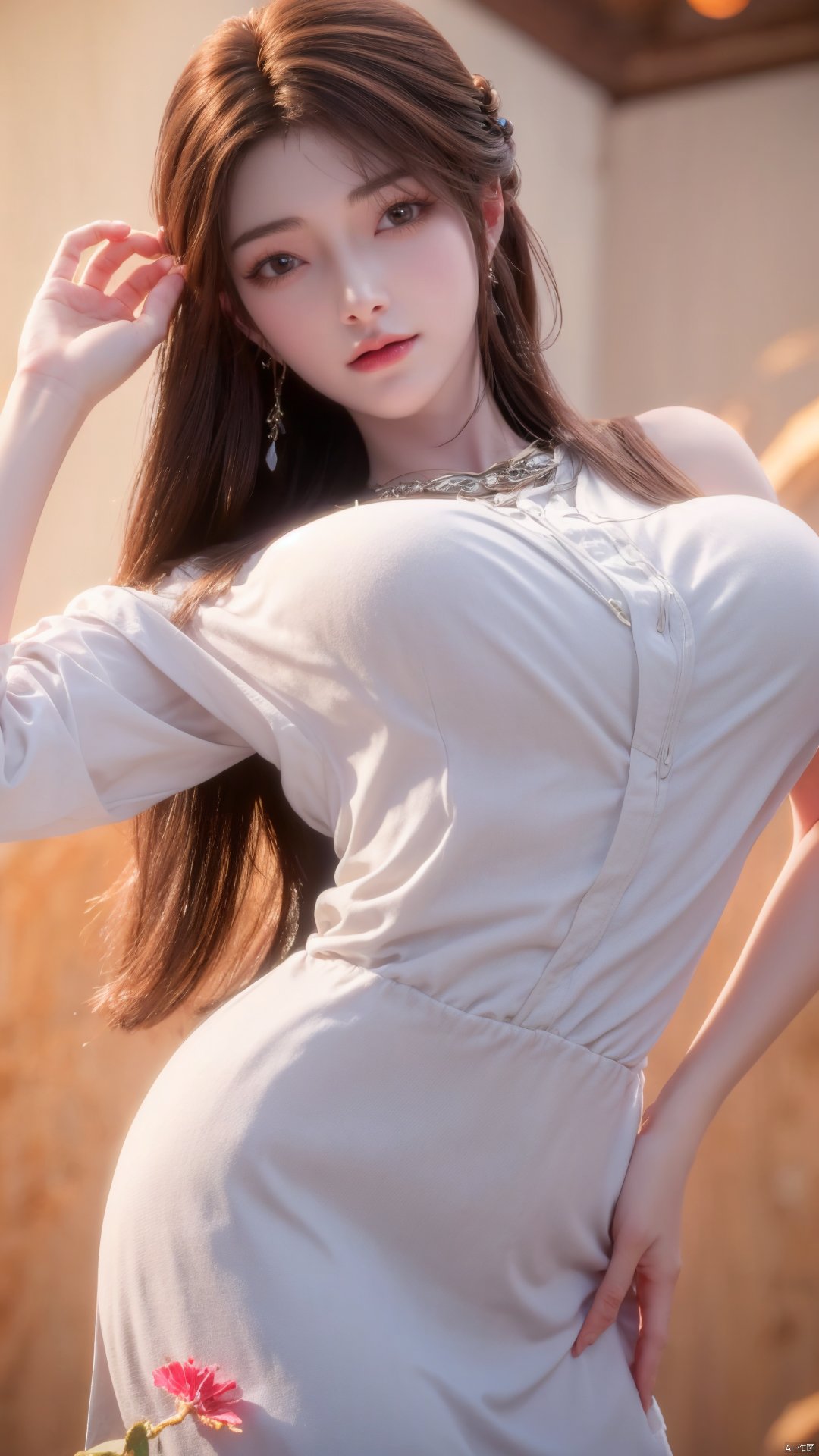  masterpiece,(best quality),cowboy shot,(good structure), dslr quality,depth of field,kind smile,looking_at_viewer,dynamic pose,xhuolinger,(big breasts:1.29),xtianqiong,xyunluo,x-hydrangea, ty-hd,Xhuolinger