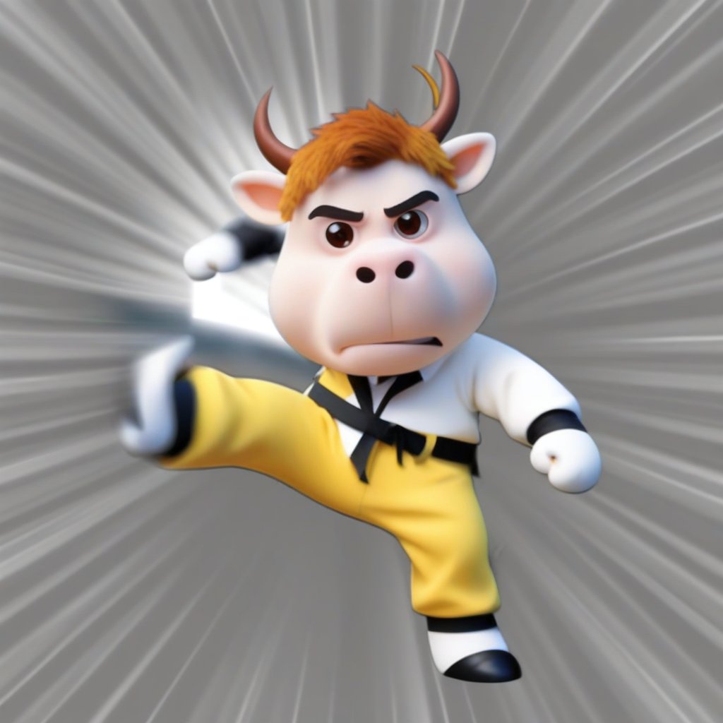 A Pixar-style character engaged in an animated fight, with fists raised and a determined expression, body tensed in a combat stance, set against a backdrop that intensifies the action, capturing the spirited and visually rich style of Pixar's action sequences.