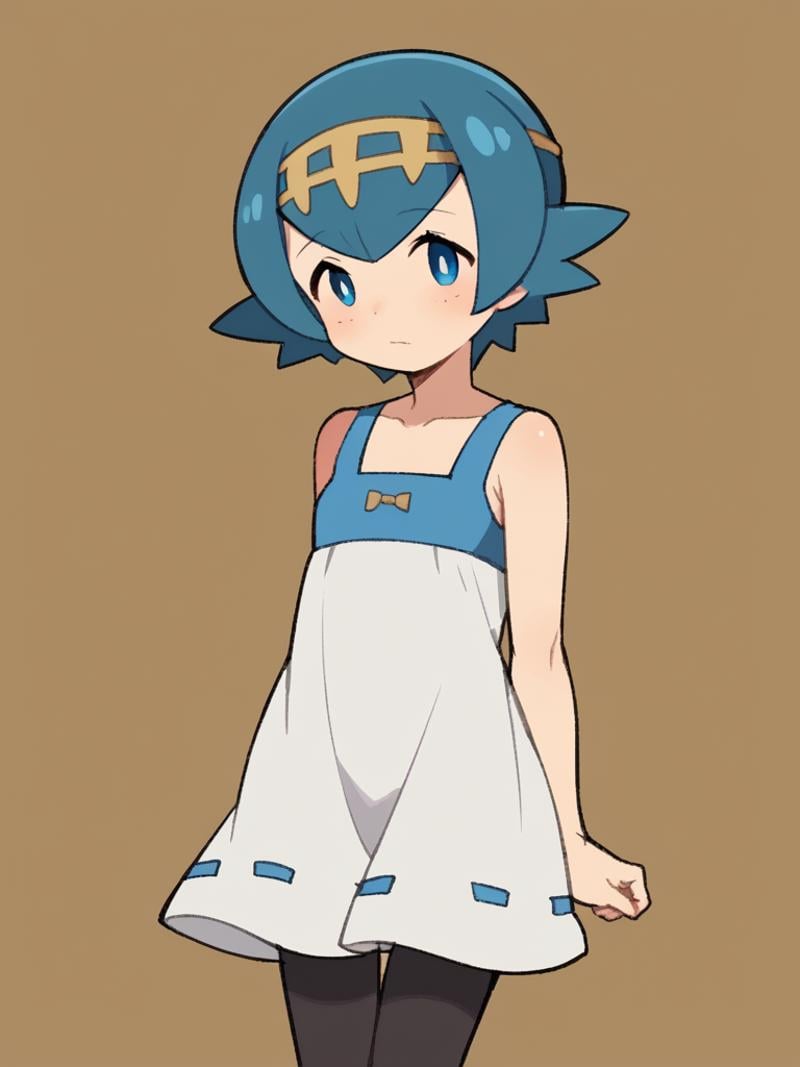 score_9, score_8_up, score_7_up, source_anime, BREAK1girl, solo,  <lora:TemmieChang-20:1> sketch, :3, dress, black pantyhose, Pokemon, Lana, little girl, child, flat chest, blue hair, short hair