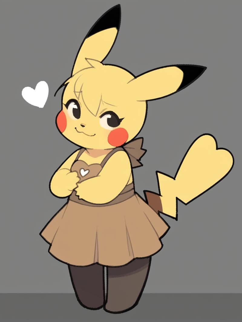 score_9, score_8_up, score_7_up, source_anime, BREAK1girl, solo,  <lora:TemmieChang-20:1> sketch, :3, dress, black pantyhose, Pikachu, heart tail, furry, yellow fur