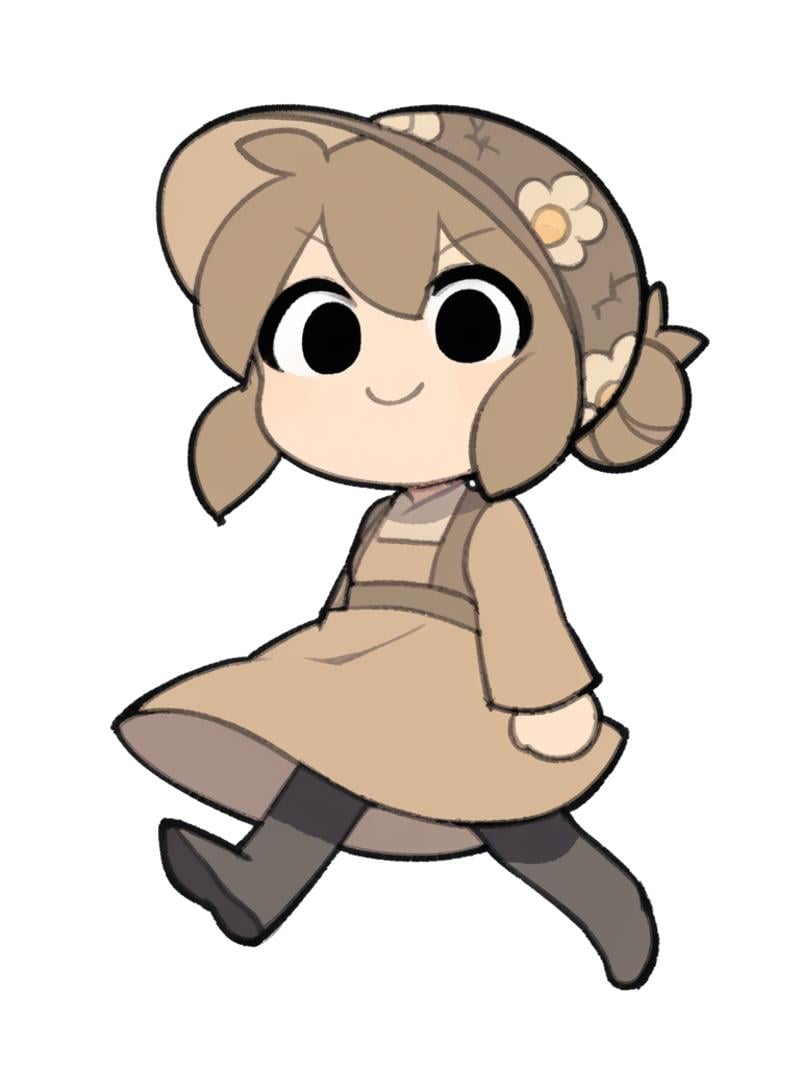 score_9, score_8_up, score_7_up, source_anime, BREAK1girl, solo,  <lora:TemmieChang-20:1> sketch, brown hair, low bun, black eyes, brown hat, :3, light smile, brown dress, black pantyhose, chibi, 