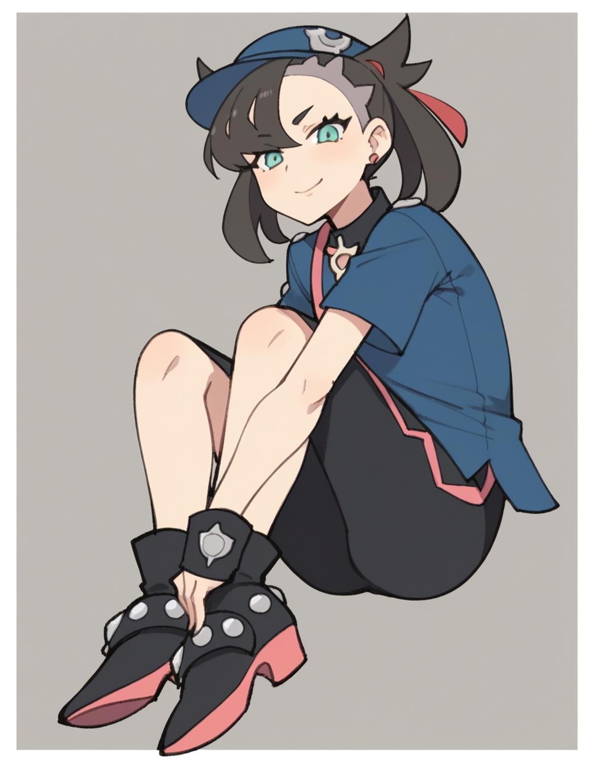 zPDXL, score_9, score_8_up, score_7_up, source_anime, flat color, sketch,1girl, solo, naughty smile, (shoulder carry), Pokemon, Marnie, black hair, flat chest, police officer wearing Charcoal black uniform with a polo-neck shirt, straight-cut pants, police cap, polished shoes, <lora:TemmieChang_ver2:1> tmchng, . 