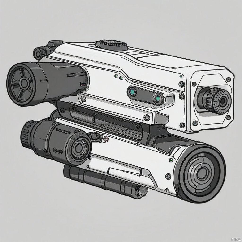 A gun, concept design, rifle, illustration black and white colouring, screws, line drawing, product design sketches, loli