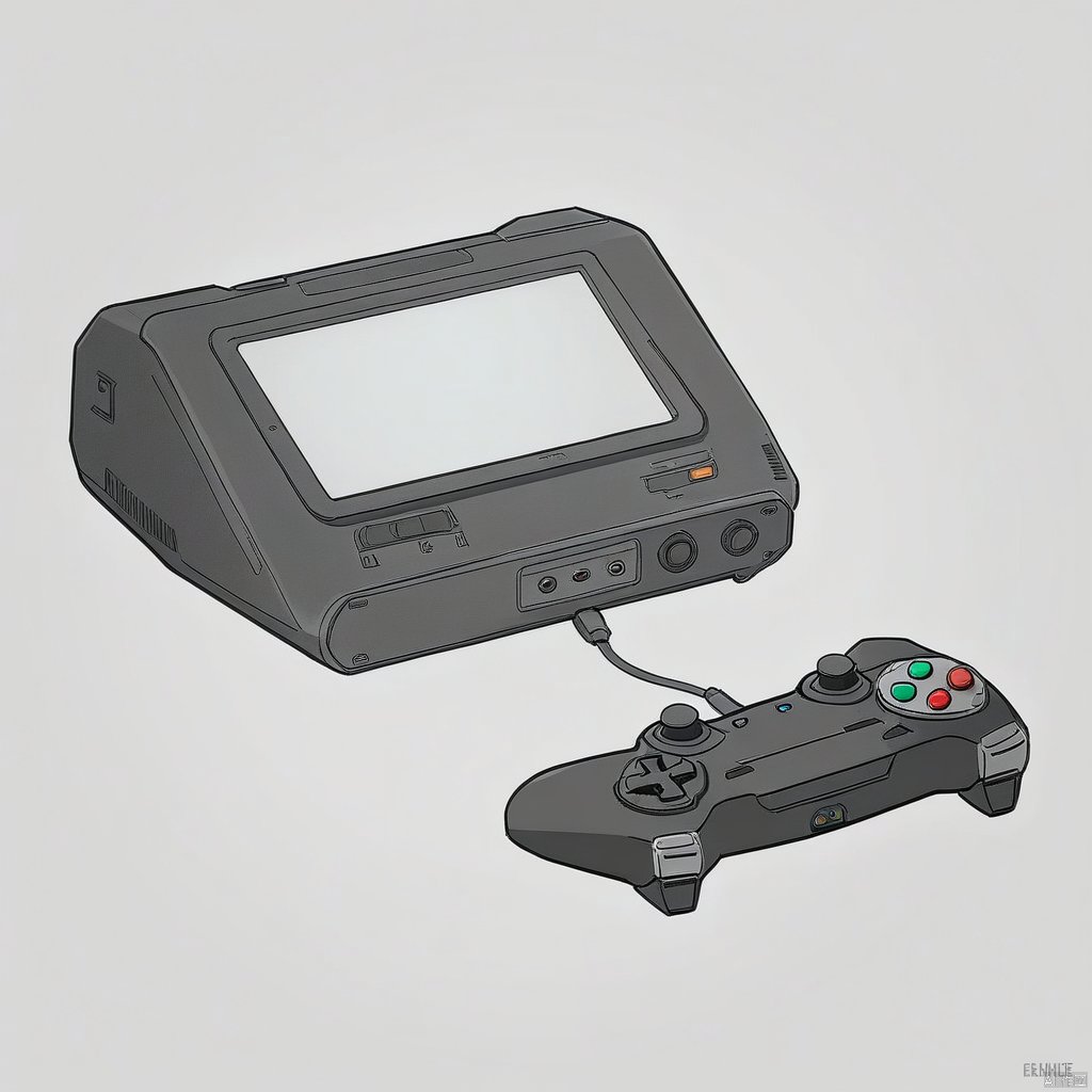 simple background, artist name, grey background, no humans, science fiction, controller, game console, screen