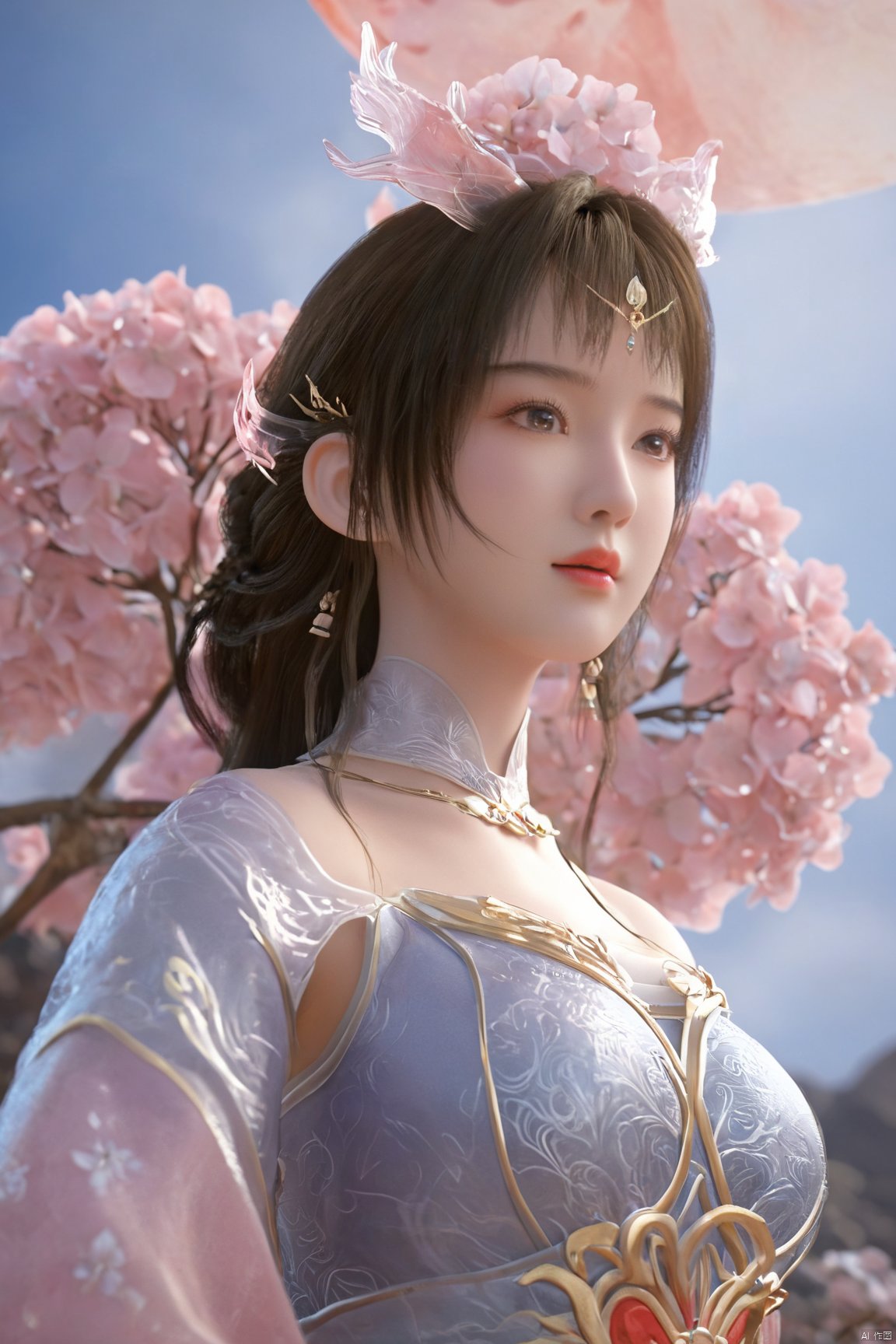 masterpiece,best quality,official art,extremely detailed CG unity 8k wallpaper,1girl, upper body,chinese clothes, above clouds, asteroid, spacecraft,Xyunluo,(big_breasts:1.59),(Hydrangea,X-Hydrangea),Xlimuwan, Water_butterfly,Xcheongsam, desert_sky,girl,depth of field, 1 girl,Xtianqiong,Xbaihehuai, X-Hydrangea, song_hanfu,hanfu