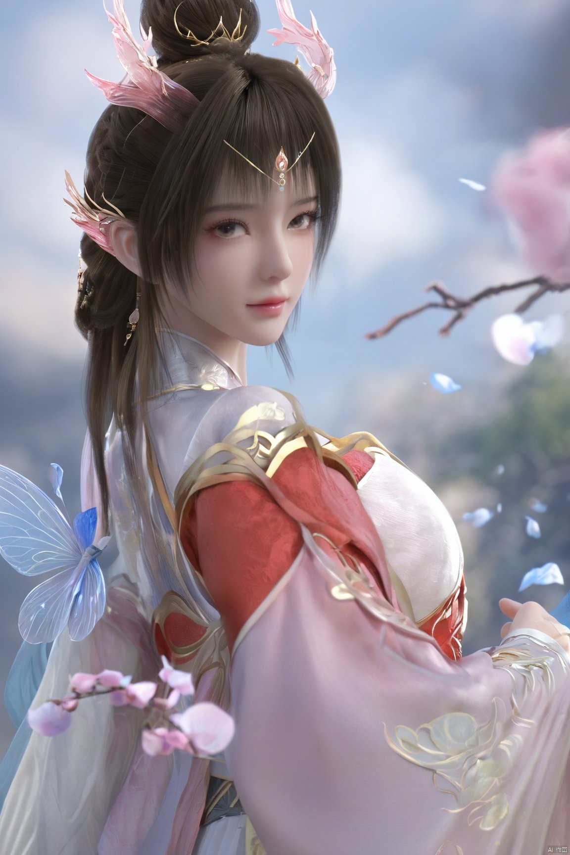 masterpiece,best quality,official art,extremely detailed CG unity 8k wallpaper,1girl, upper body,chinese clothes, above clouds, asteroid, spacecraft,Xyunluo,(big_breasts:1.59),(Hydrangea,X-Hydrangea),Xlimuwan, Water_butterfly,Xcheongsam, desert_sky,girl,depth of field, 1 girl,Xtianqiong,Xbaihehuai, X-Hydrangea, song_hanfu,hanfu