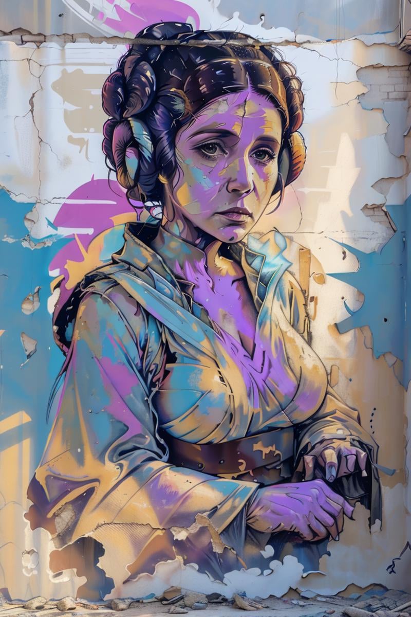 princess leia, muted colors, mural <lora:Wall:1>
