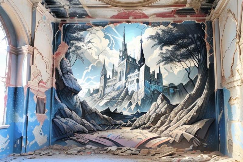 Monochrome, fantasy pastiche, Mural, by Roy Krenkel