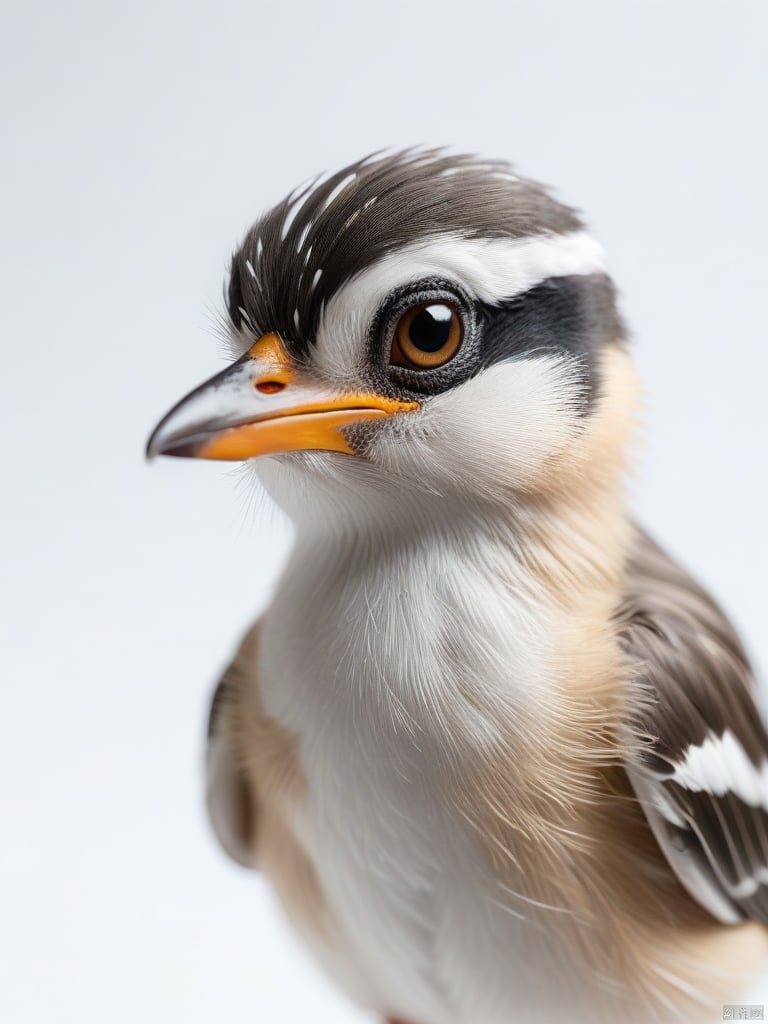 Cute little bird, animal focus, realistic, white background, looking at viewer, solo, animal, depth of field, beak