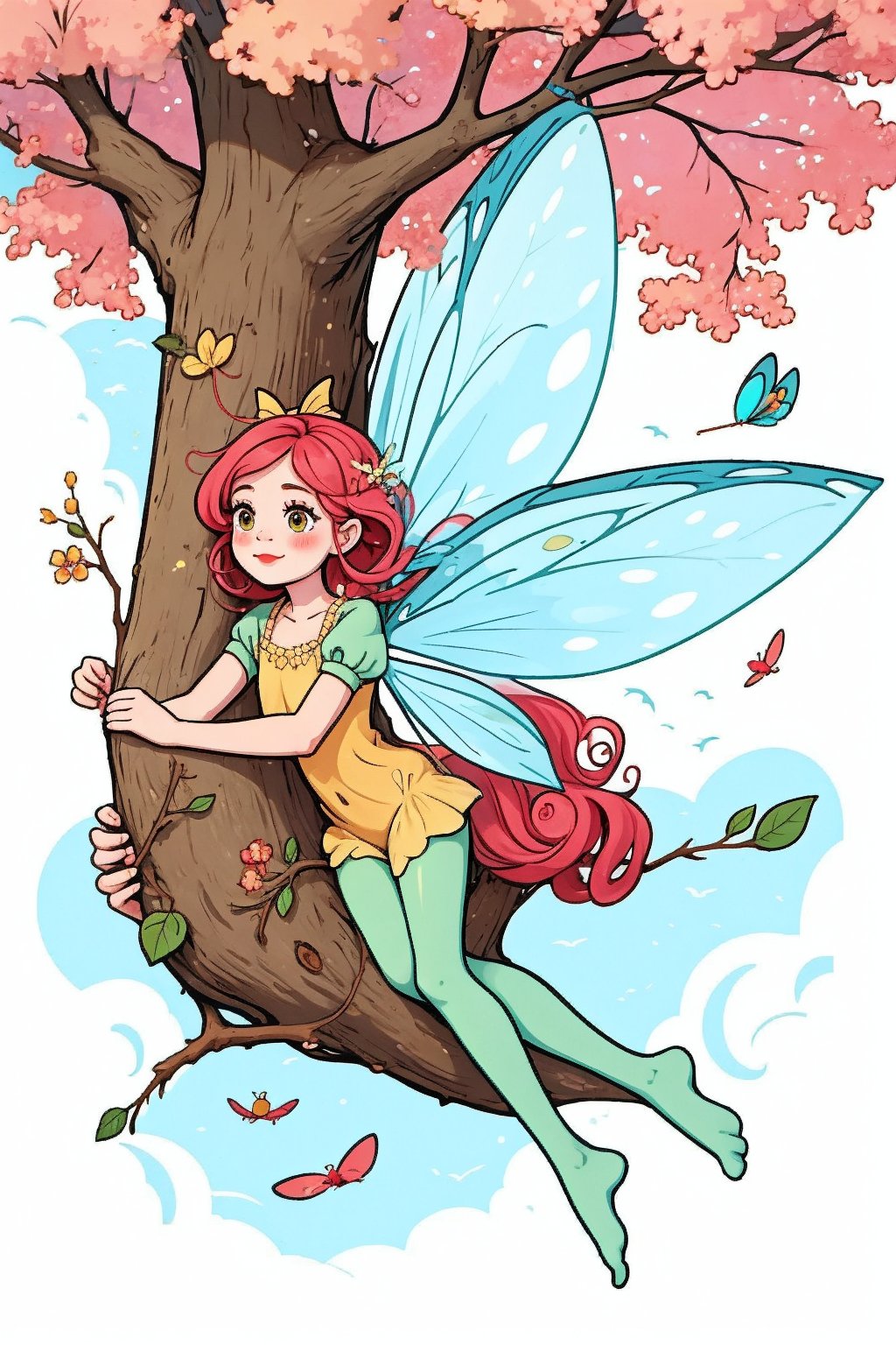 A cute fairy flying From tree to tree

 Flat color cartoon,