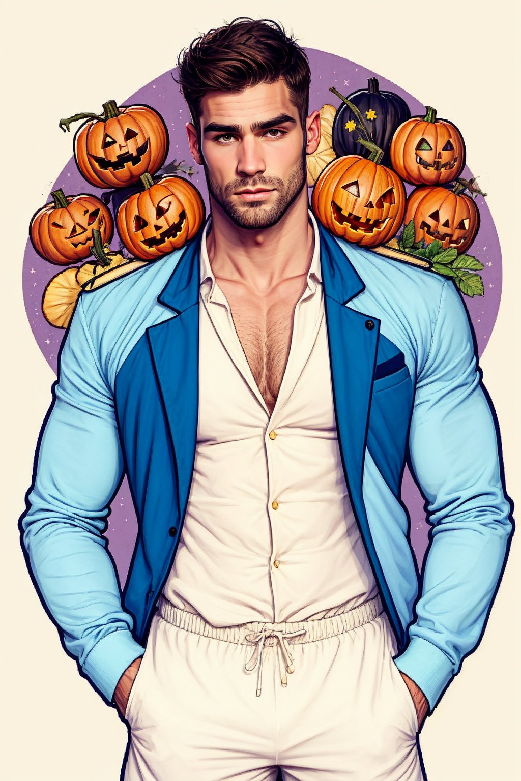 Handsome man wearing Halloween costume, Flat color cartoon 