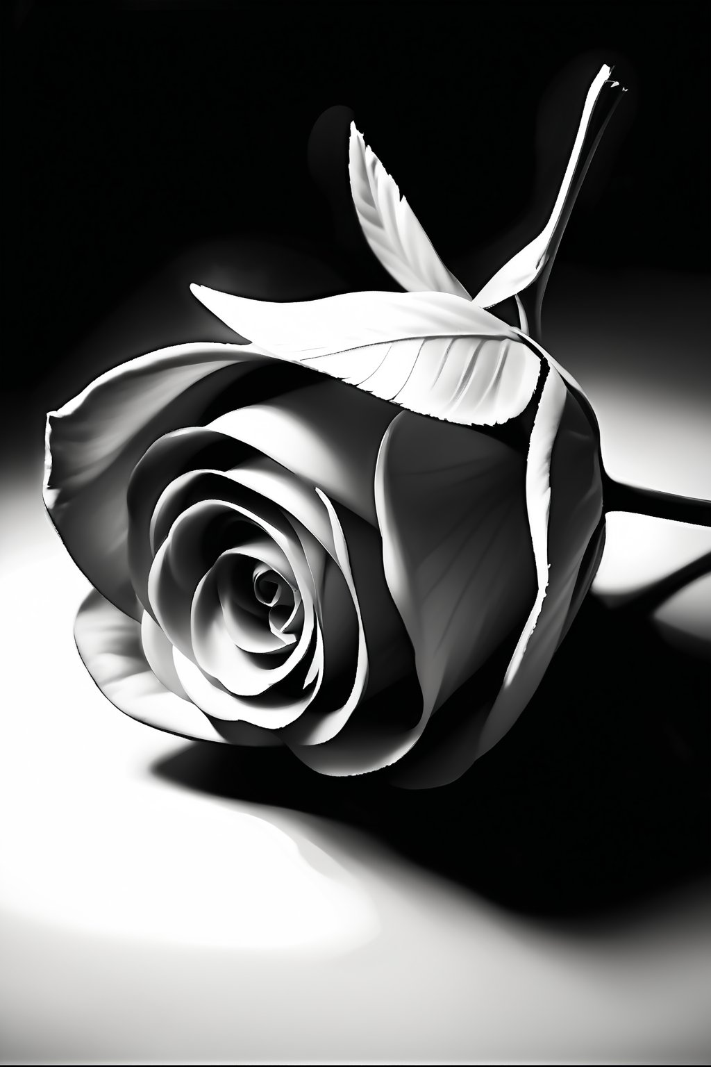 simple background, white background, monochrome, flower, greyscale, no humans, rose, leaf, realistic, still life, digital art, professional style, detailed image, ((masterpiece quality: 2)), attractive image, Sketch