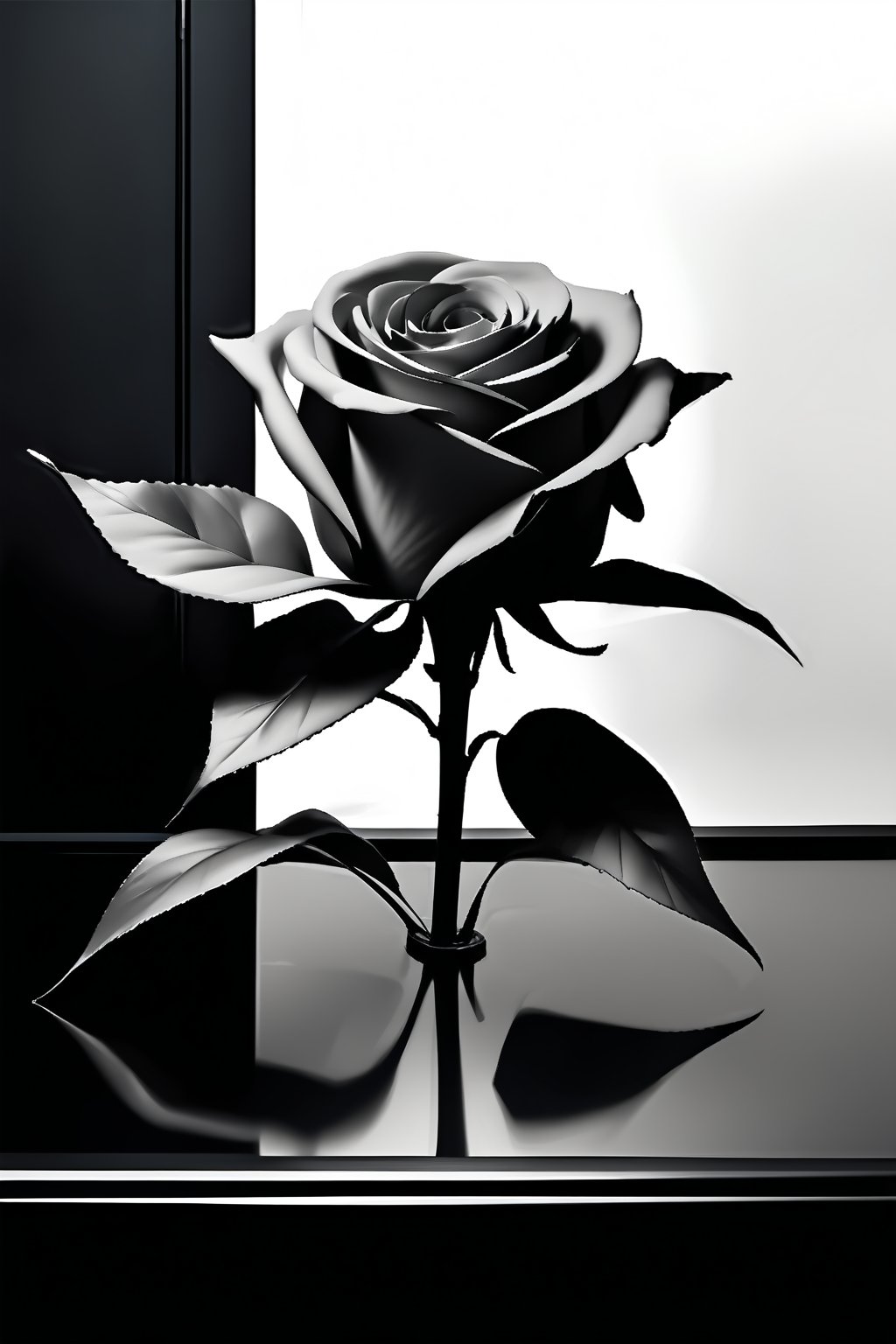 simple background, white background, monochrome, flower, greyscale, no humans, rose, leaf, realistic, still life, digital art, professional style, detailed image, ((masterpiece quality: 2)), attractive image, Sketch