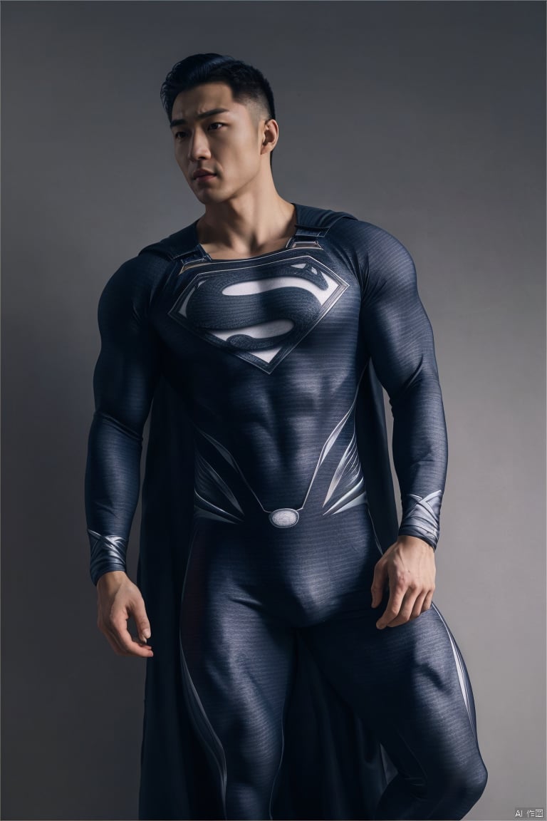 jzns,wak,1man,handsome,superman bodysuit,asian,realistic,bulge,full body,,,bikesuit