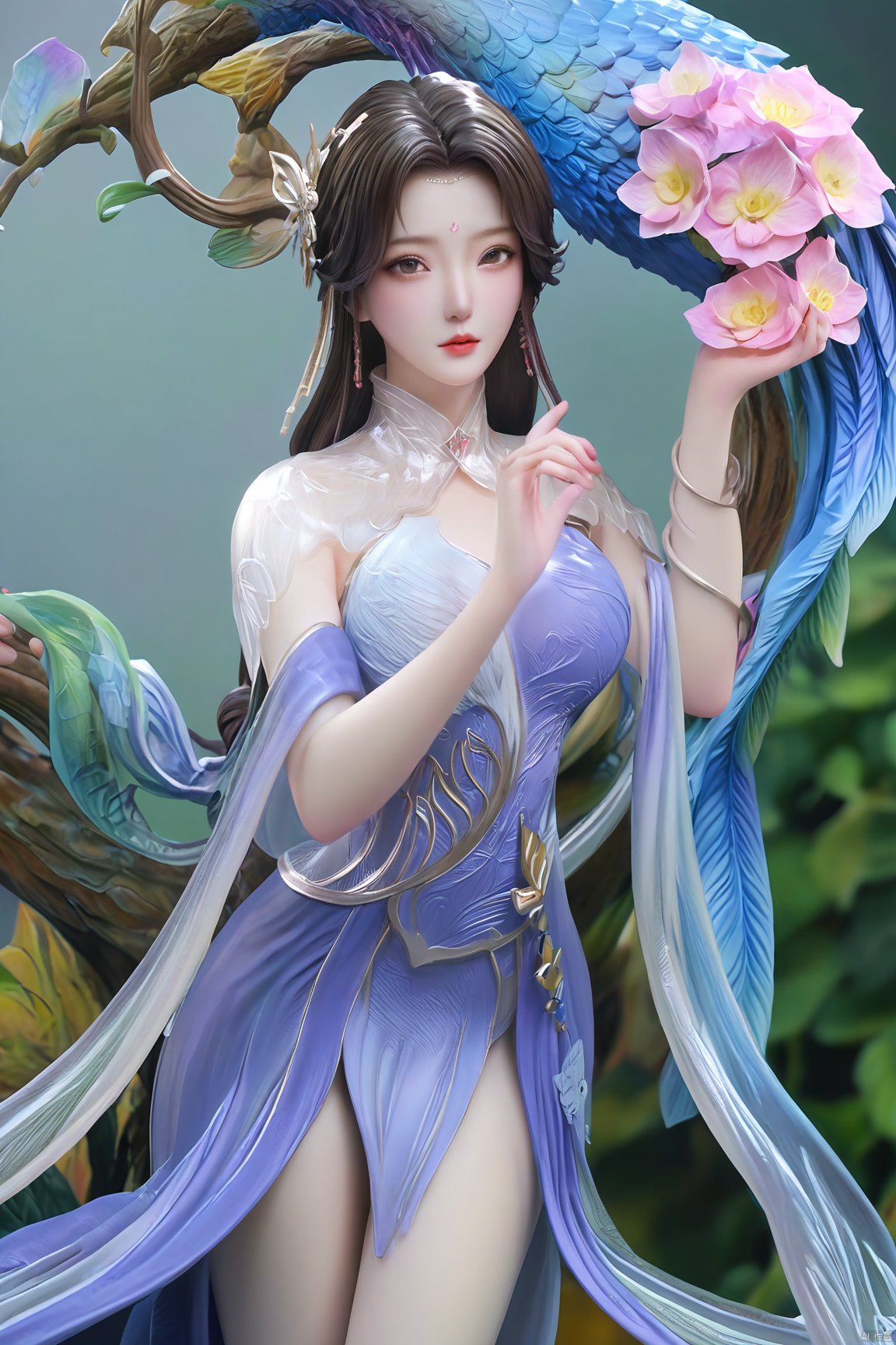  Best Quality, masterpiece, ultra-high resolution, (photo realistic: 1.4) , Fantastical verisimilitude, 1 girl,flower,,(big breasts:1.39),Xliushen,Hydrangea,XyunxiPVC,Xyunluo,Xtianqiong,Xbaihehuai,hand