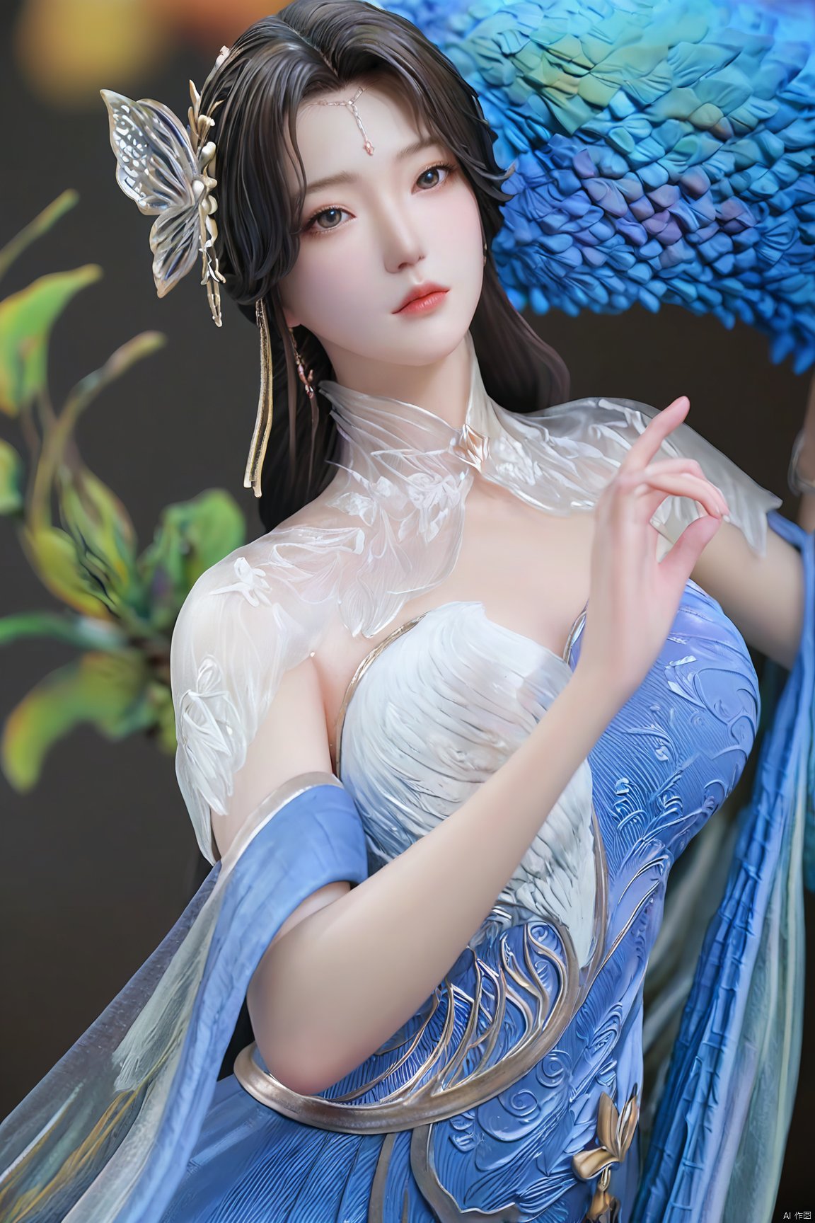  Best Quality, masterpiece, ultra-high resolution, (photo realistic: 1.4) , Fantastical verisimilitude, 1 girl,flower,,(big breasts:1.39),Xliushen,Hydrangea,XyunxiPVC,Xyunluo,Xtianqiong,Xbaihehuai,hand