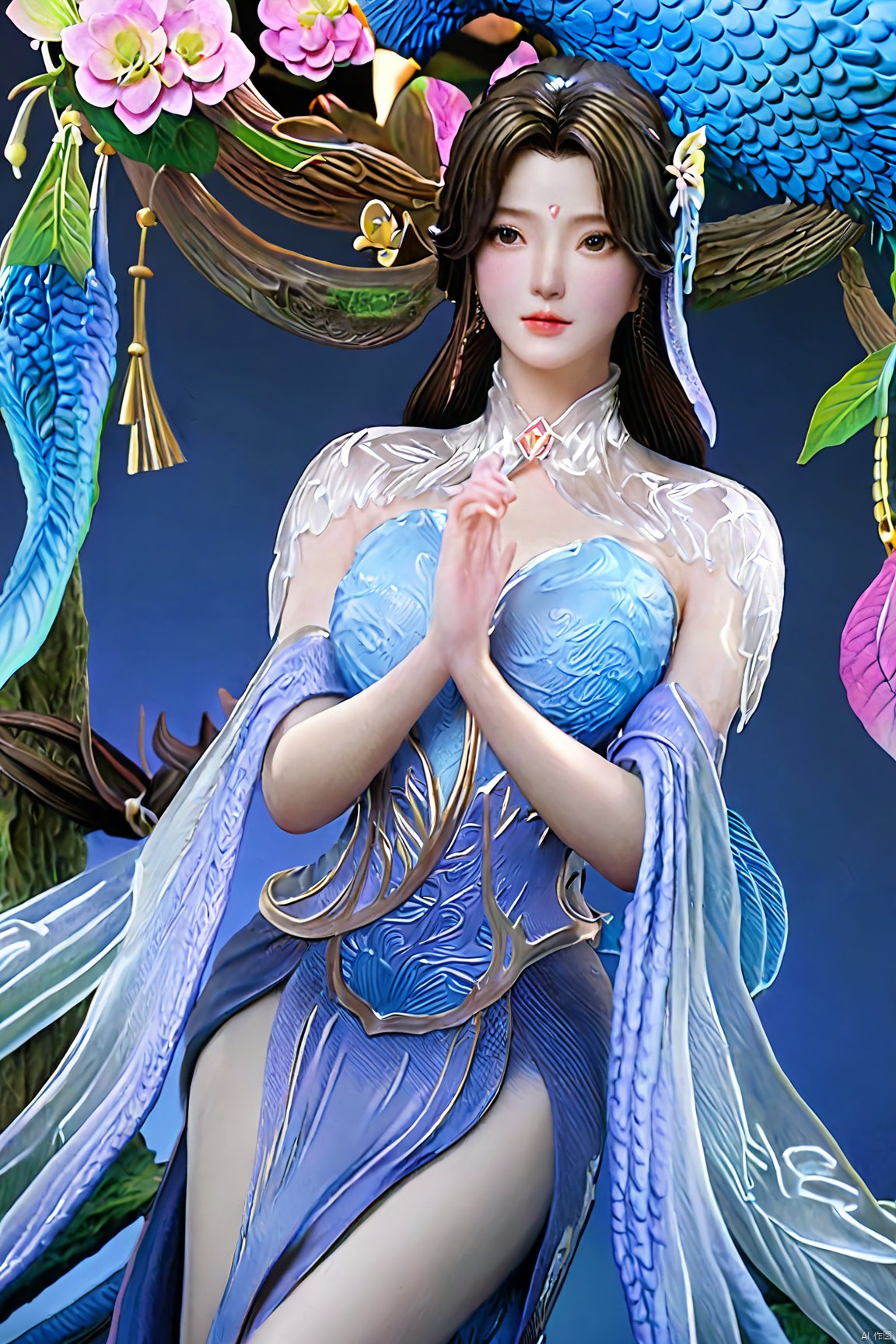  Best Quality, masterpiece, ultra-high resolution, (photo realistic: 1.4) , Fantastical verisimilitude, 1 girl,flower,,(big breasts:1.39),Xliushen,Hydrangea,XyunxiPVC,Xyunluo,Xtianqiong,Xbaihehuai,hand