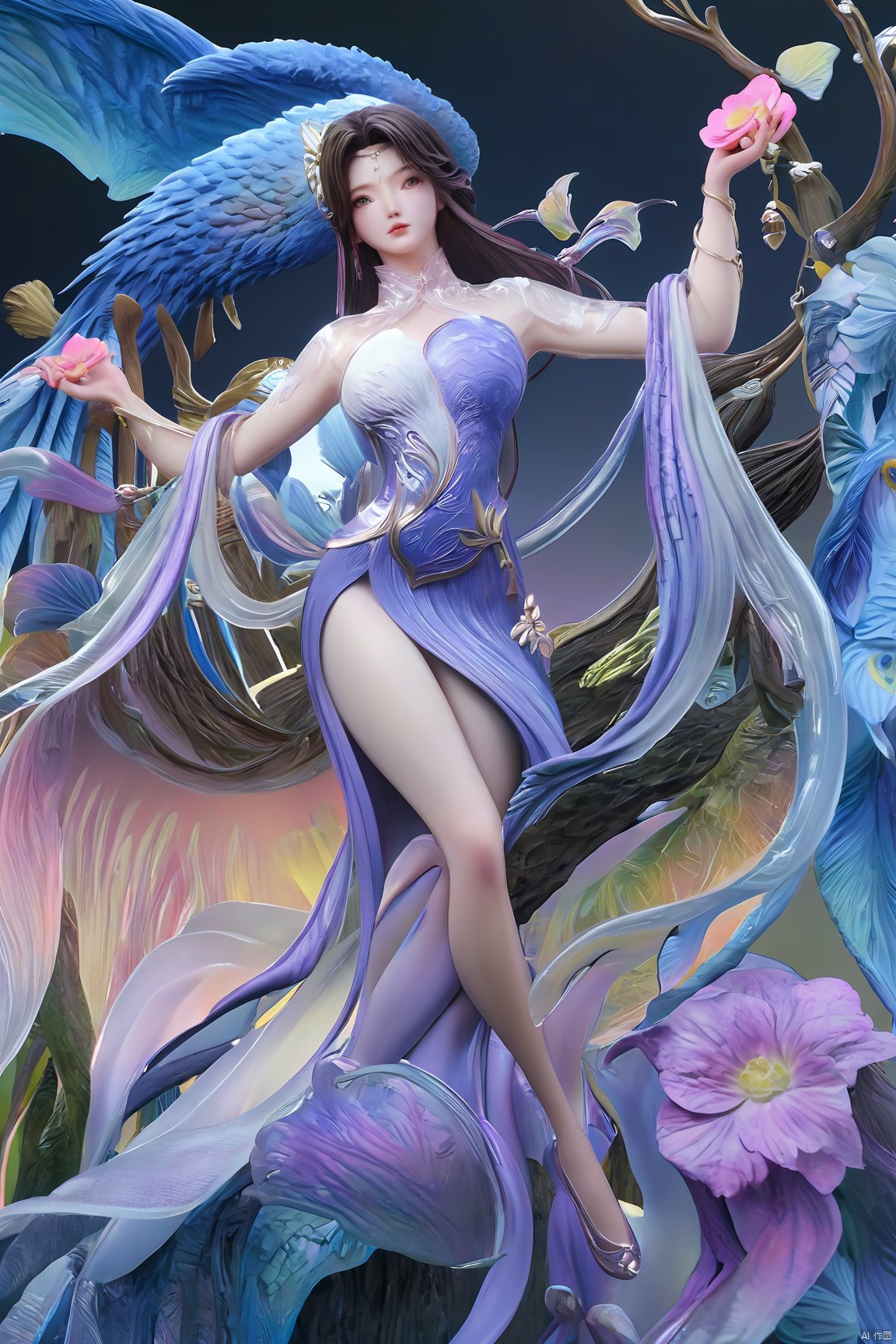  Best Quality, masterpiece, ultra-high resolution, (photo realistic: 1.4) , Fantastical verisimilitude, 1 girl,flower,,(big breasts:1.39),Xliushen,Hydrangea,XyunxiPVC,Xyunluo,Xtianqiong,Xbaihehuai,hand