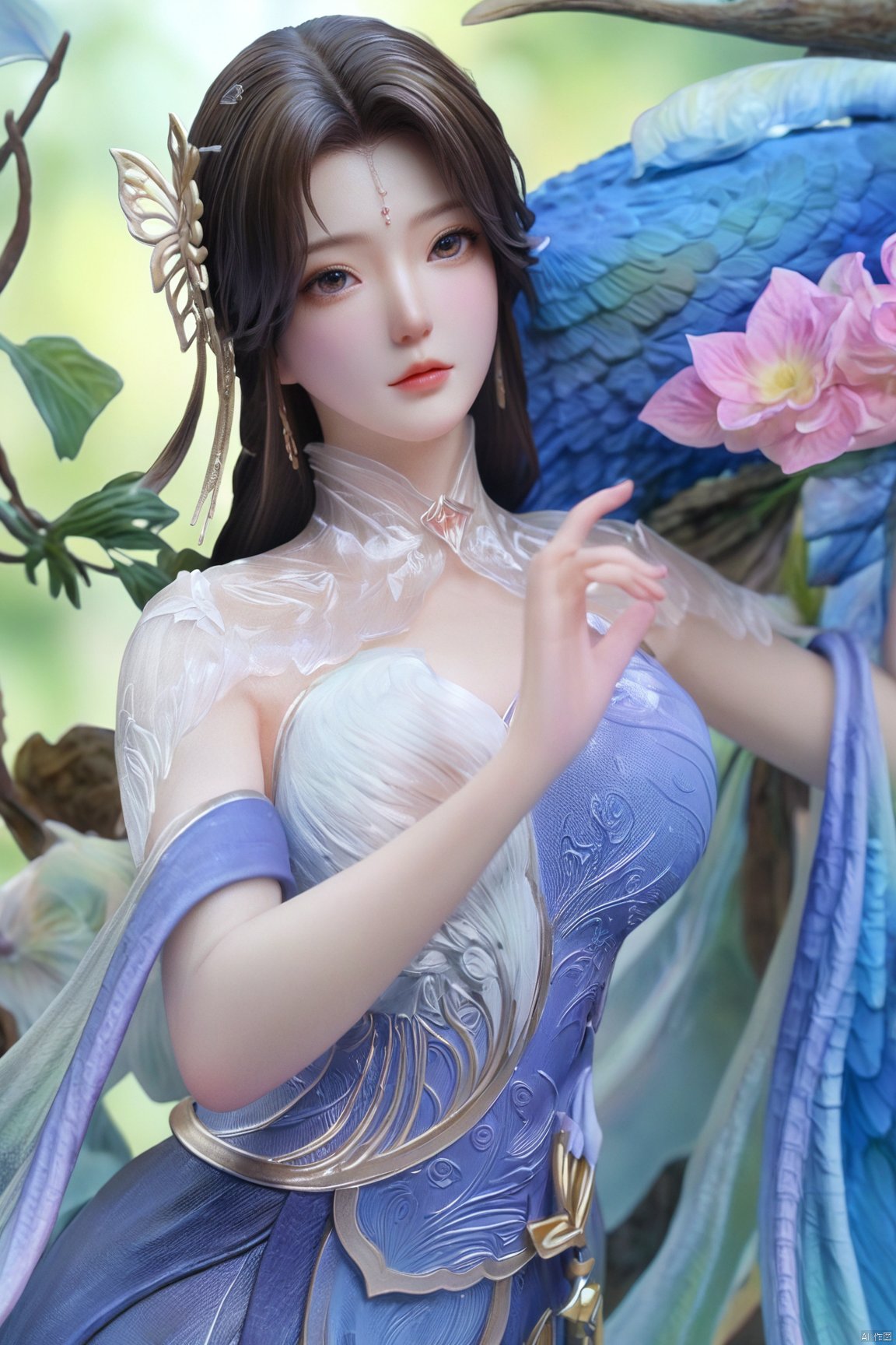  Best Quality, masterpiece, ultra-high resolution, (photo realistic: 1.4) , Fantastical verisimilitude, 1 girl,flower,,(big breasts:1.39),Xliushen,Hydrangea,XyunxiPVC,Xyunluo,Xtianqiong,Xbaihehuai,hand