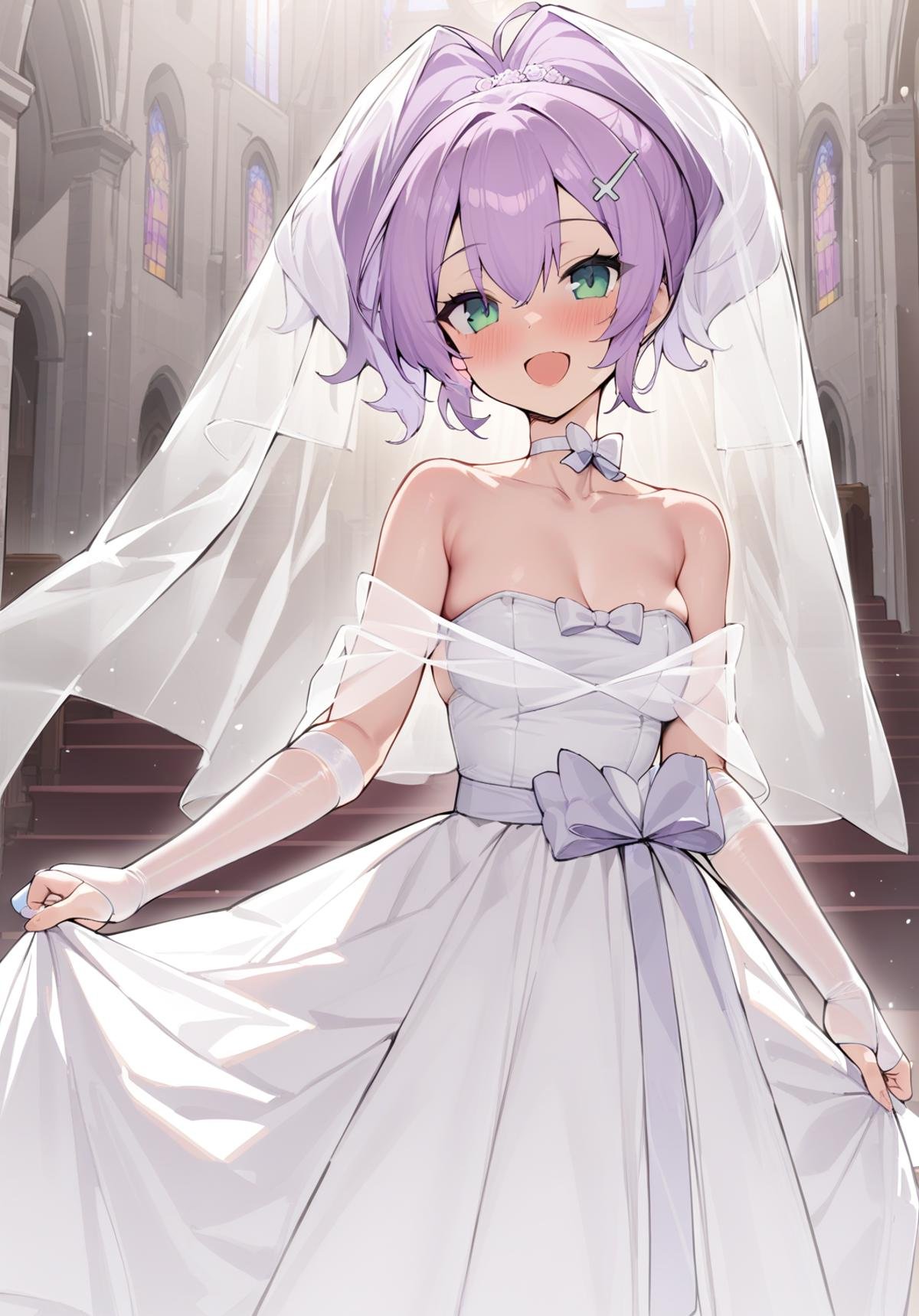 <lora:javelin_XL_v1.0:0.8> ,javelin_\(azur_lane\), wedding_dress, hair_ornament, bow,choker, bridal_gauntlets, bridal_veil, :d, church,, masterpiece, best quality,  very aesthetic, absurdres,