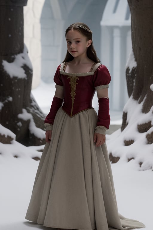 Snow White princess full Body View ((Tami Stronach)) Emilia Clarke, 8 years old, in princess costume with full lips, Tami Stronach,Tami Stronach