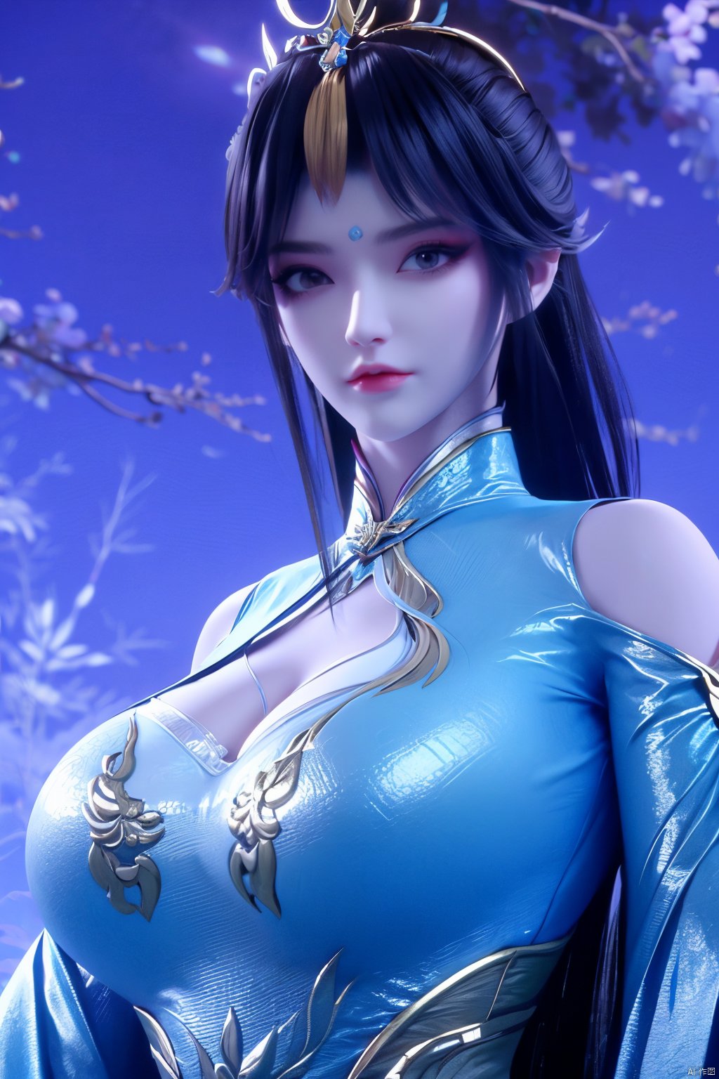 masterpiece,best quality,official art,extremely detailed CG unity 8k wallpaper,1girl, upper body, purple hair, light rays, light particles, waterfall, tree, clover,Xfengqinger,(big breasts:1.59),Xxiyouqin,ziling_xianzi,Xliushen, Yunxiao_Fairy