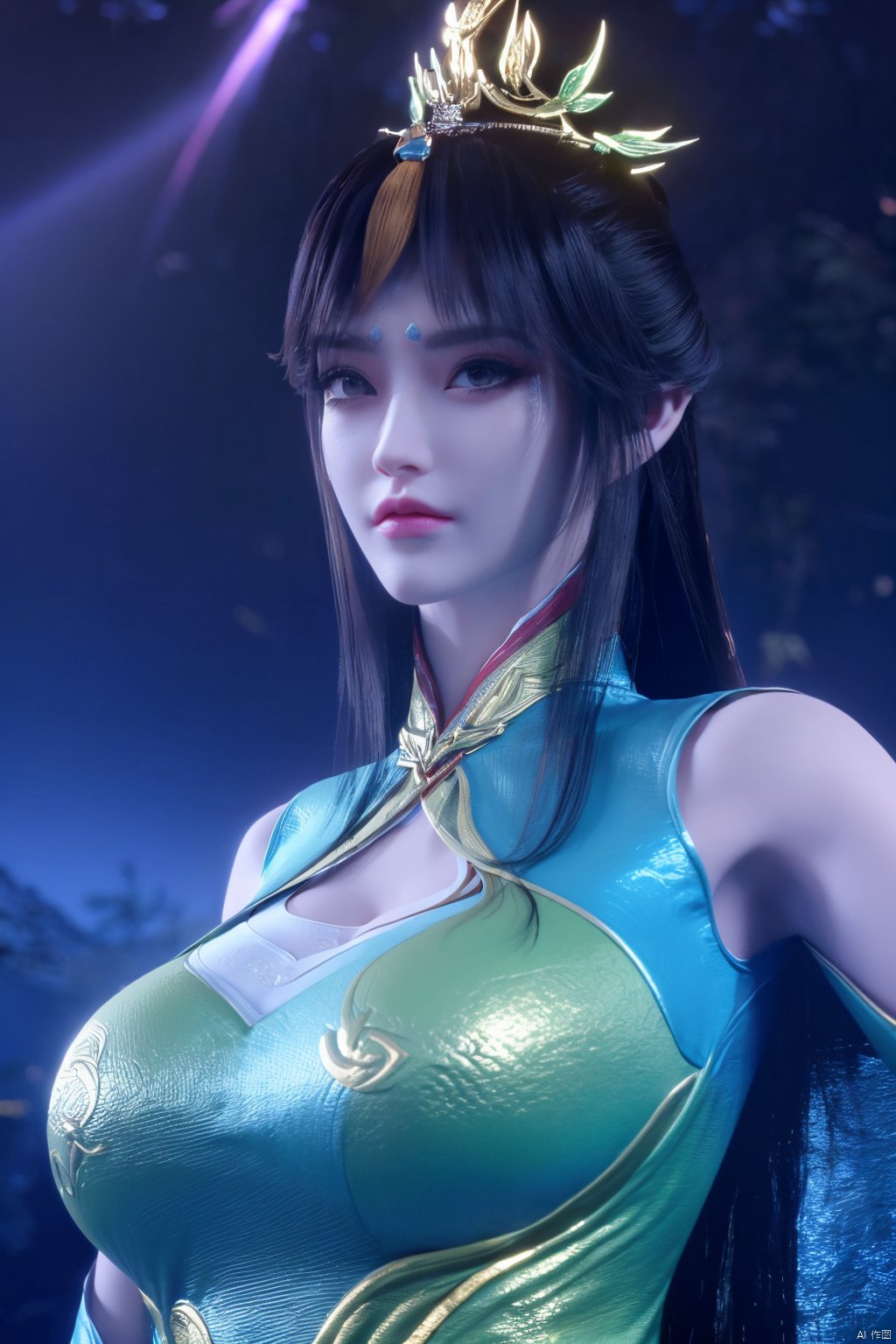 masterpiece,best quality,official art,extremely detailed CG unity 8k wallpaper,1girl, upper body, purple hair, light rays, light particles, waterfall, tree, clover,Xfengqinger,(big breasts:1.59),Xxiyouqin,ziling_xianzi,Xliushen, Yunxiao_Fairy