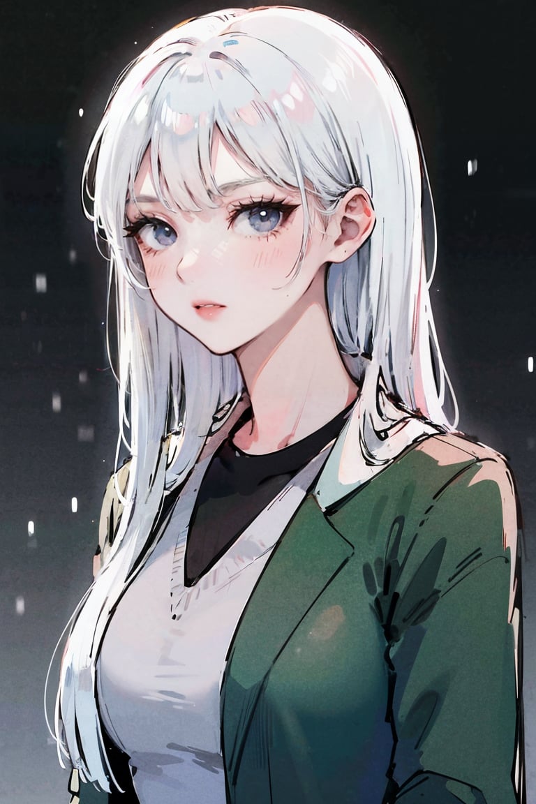 female, ((masterpiece, best quality, ultra detailed, absurdres), girl), (beauty girl), (ultra-high picture quality),rain, white hair,SharpEyess