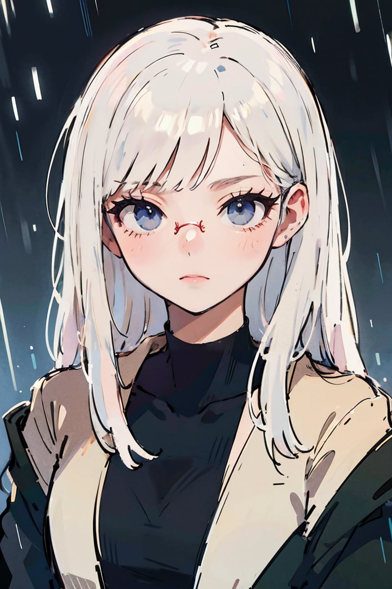 female, ((masterpiece, best quality, ultra detailed, absurdres), girl), (beauty girl), (ultra-high picture quality),rain, white hair