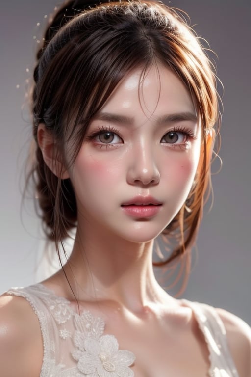 Generate a beauty avatar, she is beautiful, with beautiful facial features, gazing at the audience, detailed skin texture, movie lighting, realistic, milky white background
realistic ,beauty,masterpiece,best quality,dd,Young beauty spirit ,abg 