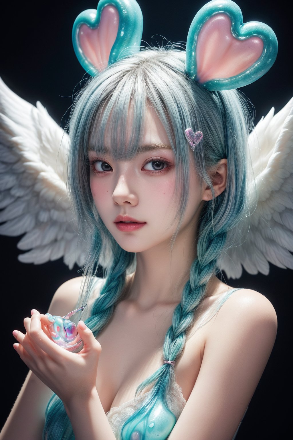 melting anorexic pastel cute slimy group of slime angel jesters,religious vaporwave decora inspired illustrations,HDR,UHD,8K,best quality,masterpiece,sharp focus,ultra-fine painting,physically-based rendering,