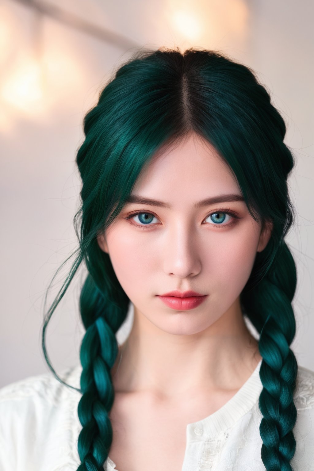 (ultra realistic,best quality),photorealistic,Extremely Realistic,in depth,cinematic light,hubggirl,

BREAK
stunning anime portrait of a green-haired girl with intense blue eyes, close-up view, intricate hand details, braided hair, white clothing, strong light and shadow contrasts, black nails, 21 years old, 

BREAK

dynamic poses, particle effects, perfect hands, perfect lighting, vibrant colors, intricate details, high detailed skin, intricate background, realistic, raw, analog, taken by Sony Alpha 7R IV, Zeiss Otus 85mm F1.4, ISO 100 Shutter Speed 1/400, Vivid picture, More Reasonable Details