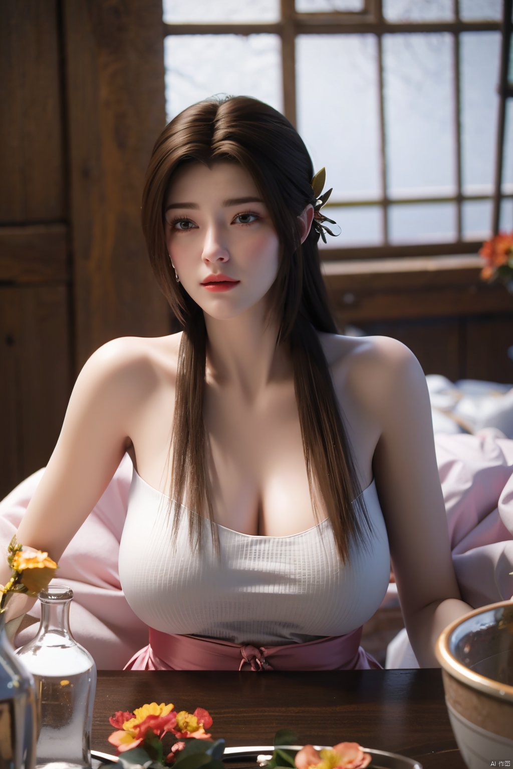 masterpiece,1girl, (big breasts:1.23),(Flowers:1.69),Xdie