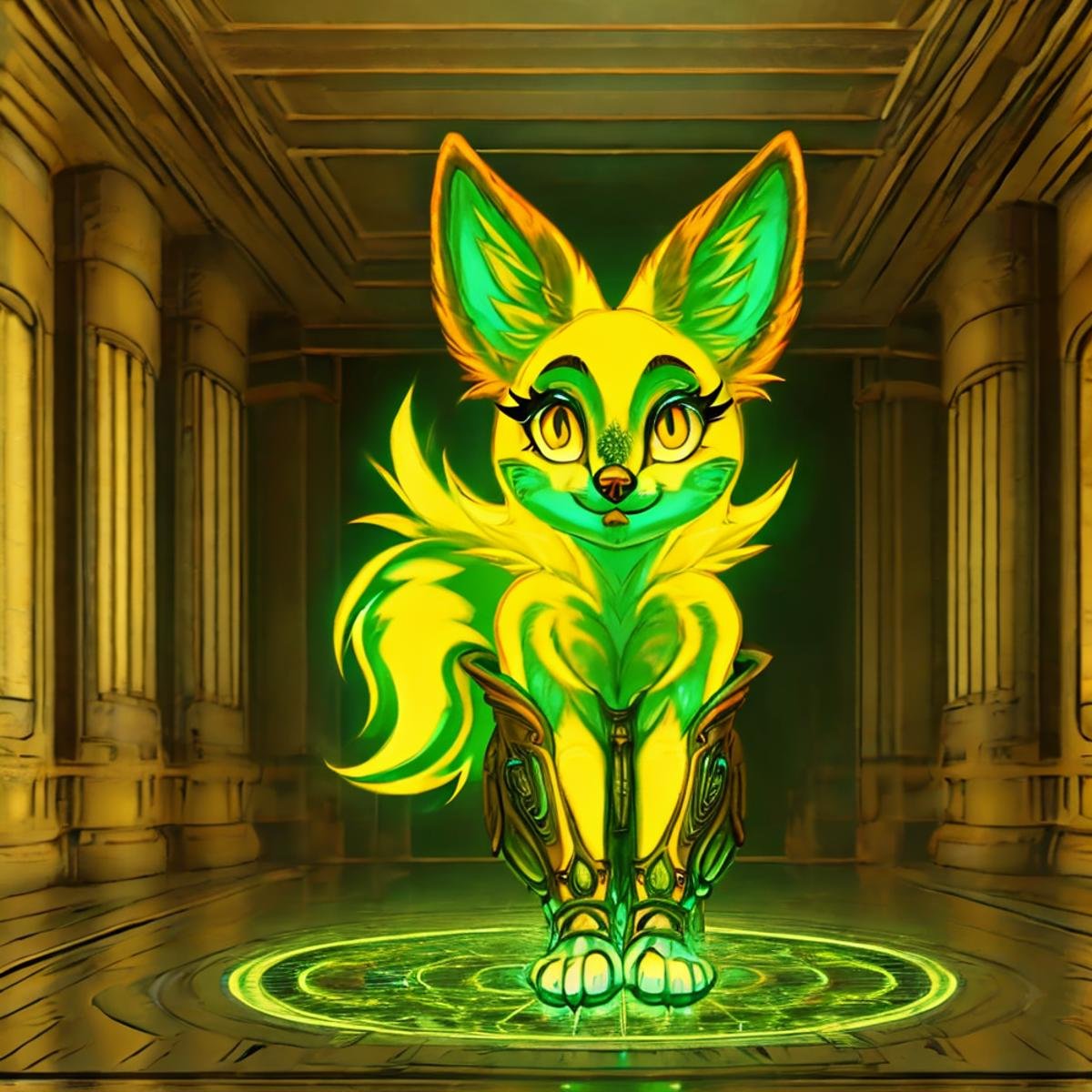 masterpiece,high resolution,,<lora:Hazard_r1:0.8>,nuclearhazard,1girl,solo,furry,fox,fox ears,glowing yellow fur,organic body