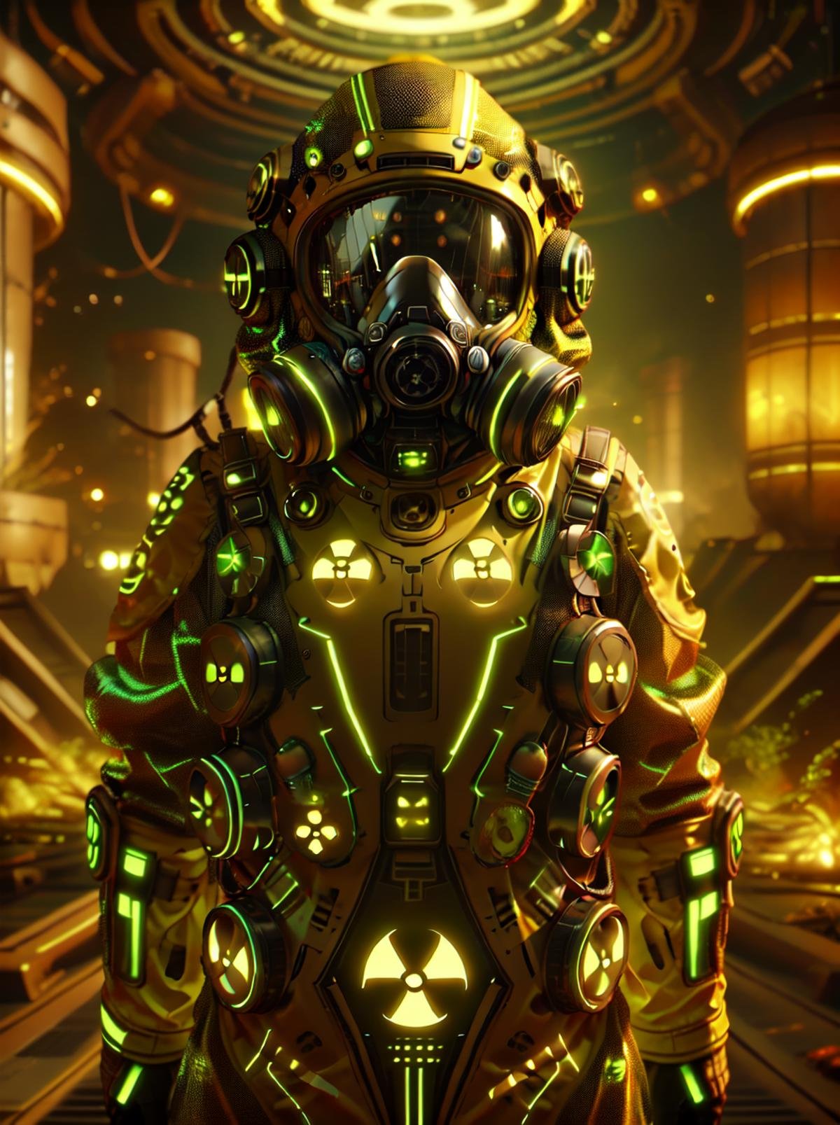 <lora:Hazard_r1:0.8>,nuclearhazard,1girl,radiation,solo,scifi,futuristic,hazmat suit,gasmask