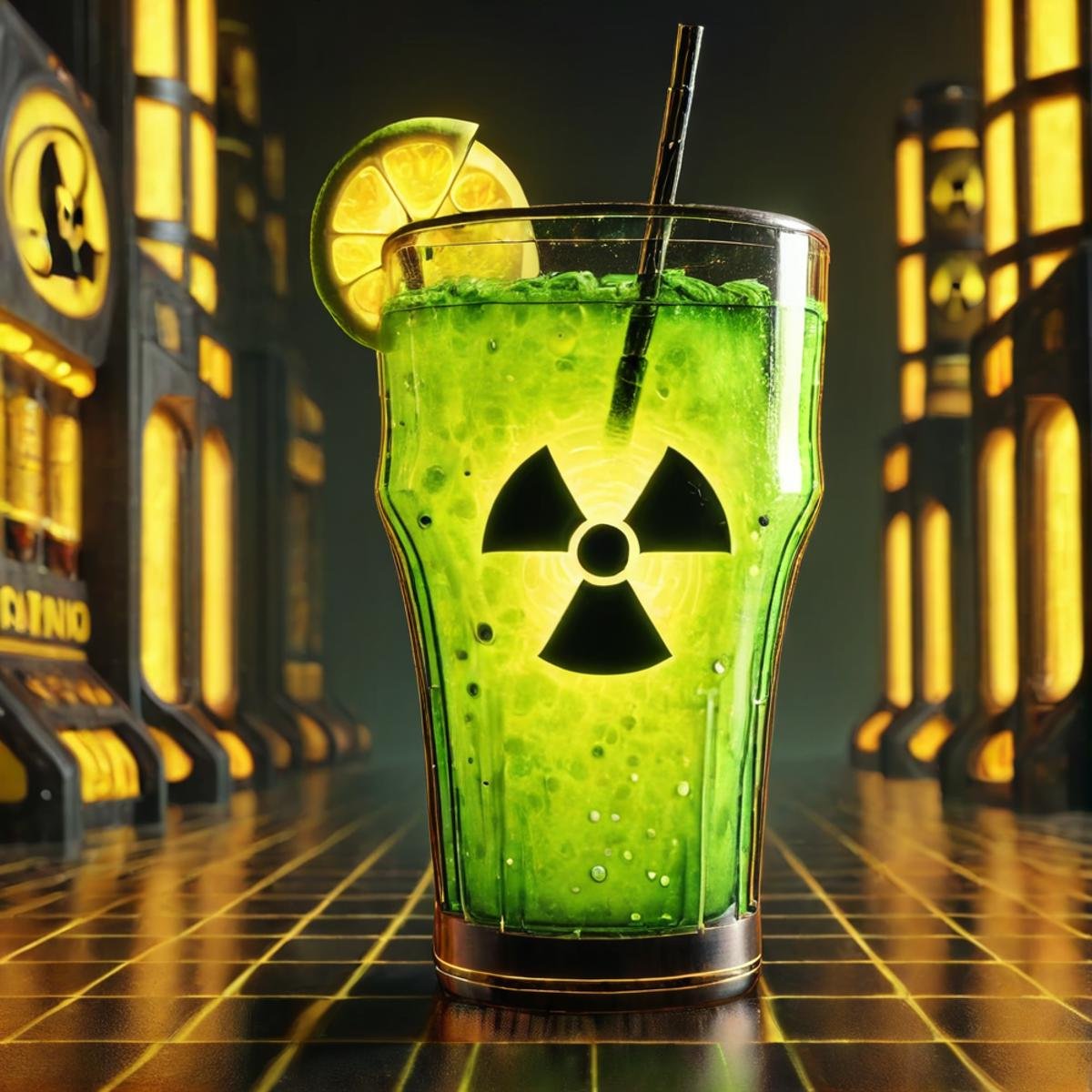 <lora:nuclearhazard_Xl:0.8>,nuclearhazard,drink,glass