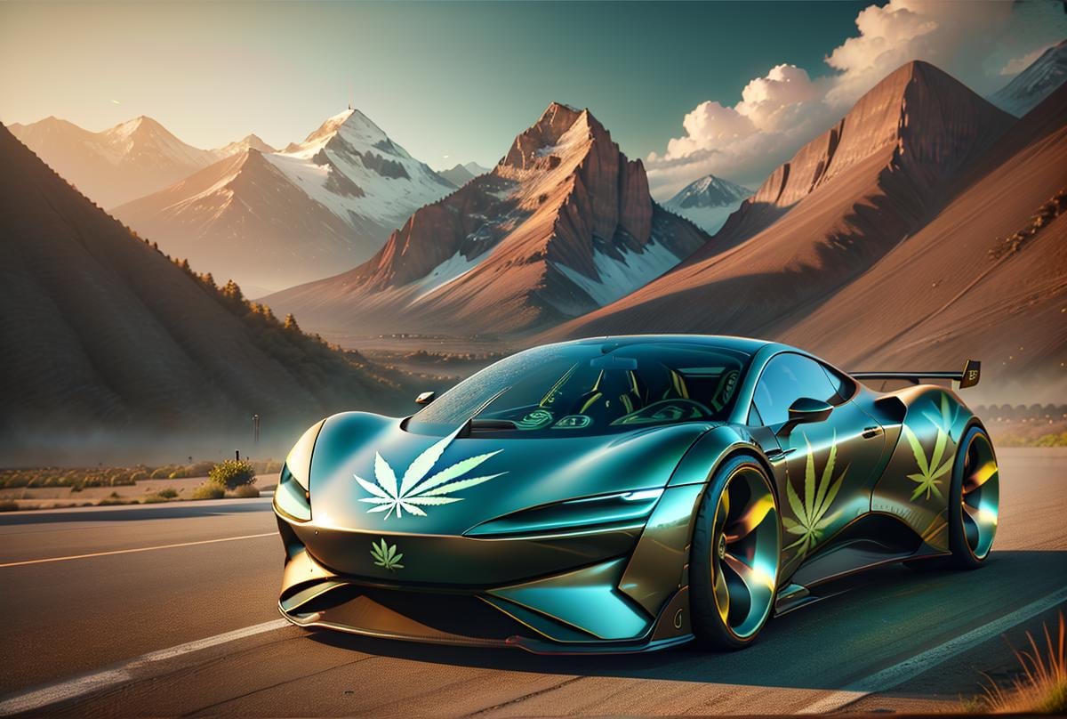 masterpiece,high resolution,420futurism, <lora:420Futurism:1>, no humans, car, ground vehicle, vehicle focus, motor vehicle, outdoors, scenery, sports car, road