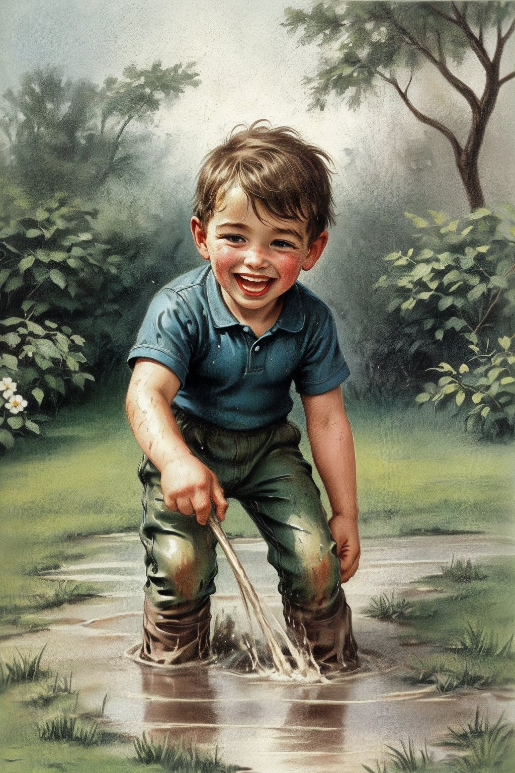 little boy, Playing in the mud in the yard, His mother laughed, His father was shocked, His sister smiled
.
.
Vintage children's illustrations 