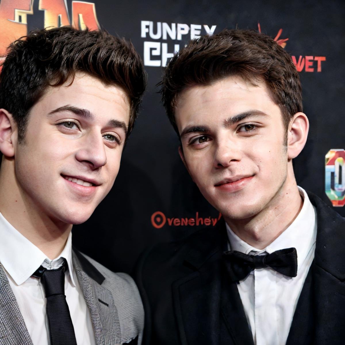 masterpiece, 8k hd raw photo of 2 men next to each other , best quality, highly detailed, ultra-detailed, , upper body, red carpet event, candid, fun, happy, look at camera, BREAK davidhenrie person  <lora:davidhenrie_93600:0.7>, messy hairBREAK reedt <lora:reedt-v1:0.65>, man