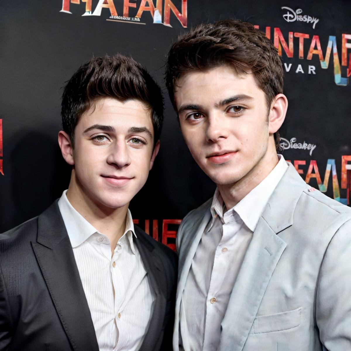 masterpiece, 8k hd raw photo of 2 men next to each other , best quality, highly detailed, ultra-detailed, , upper body, red carpet event, candid, fun, happy, look at camera, BREAK davidhenrie person  <lora:davidhenrie_93600:0.7>, messy hairBREAK reedt <lora:reedt-v1:0.65>, man