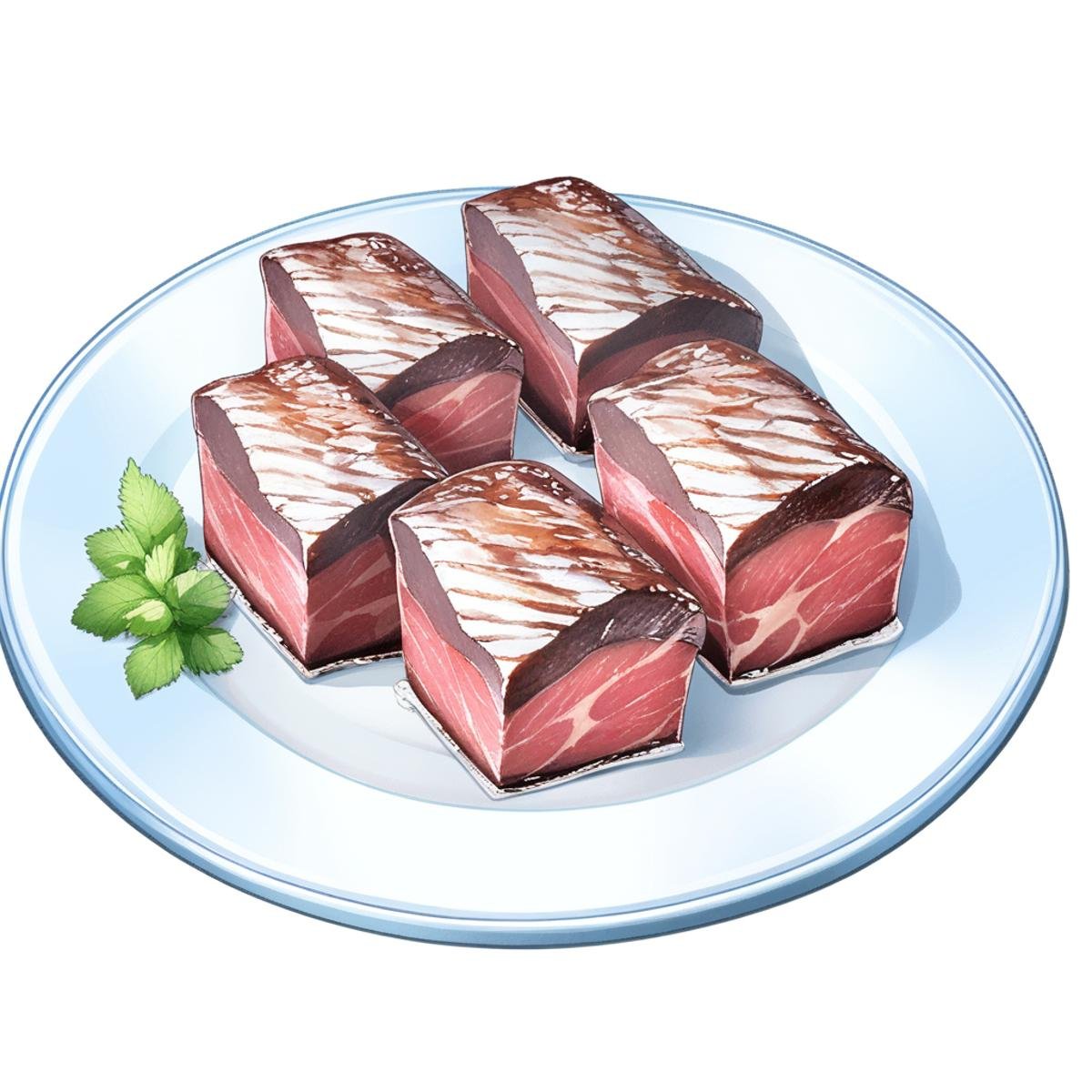 <lora:game_food_v1:1>,food_focus, no_humans, still_life, meat, simple_background, transparent_background, plate