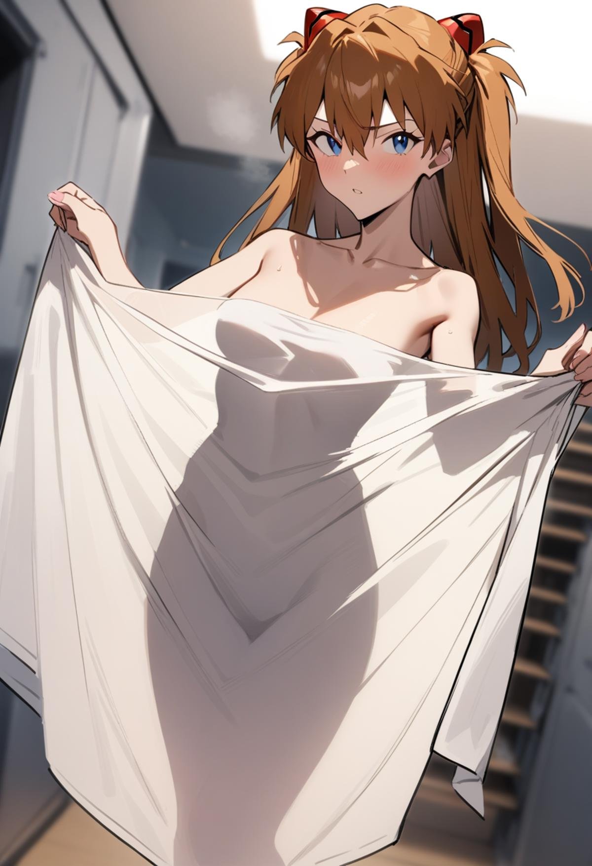 masterpiece,best quality,very aesthetic,absurdres,<lora:towl_see:1>,see-through_silhouette,souryuu asuka langley, neon genesis evangelion,holding_towel,