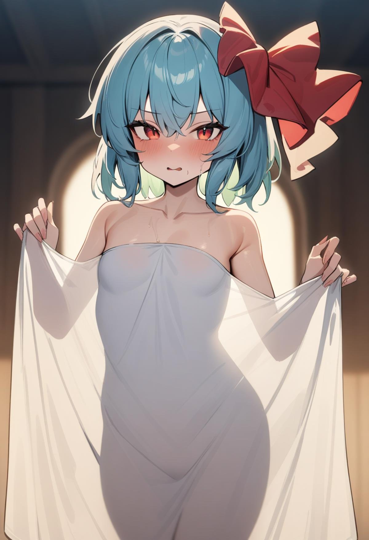 masterpiece,best quality,very aesthetic,absurdres,<lora:towl_see:1>,see-through_silhouette,flandre scarlet, touhou,holding_towel,