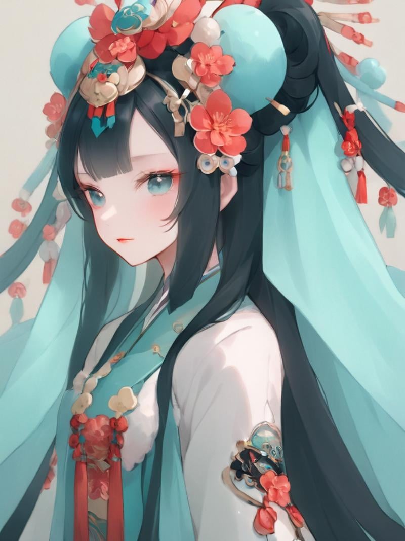 <lora:huadanx_xl:1>,(\hua dan\),1girl, solo, black hair, long hair,Miku