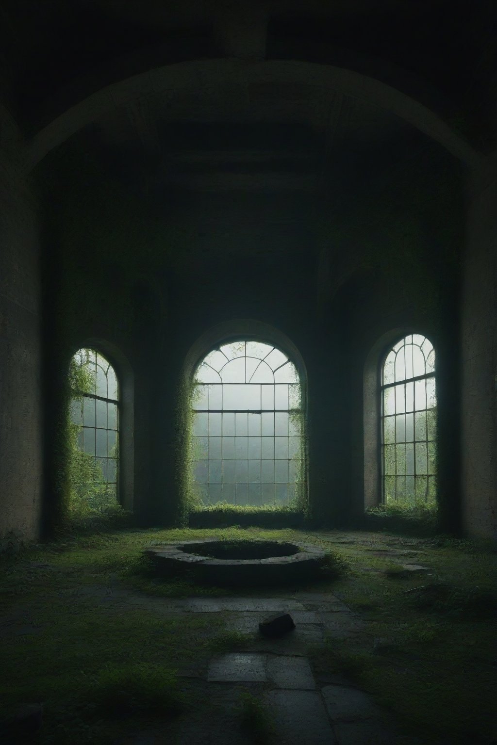 FuturEvoLabScene, ruins scene, ruins, Night, Moonlight, indoors, no humans, window, sunlight, scenery, overgrown